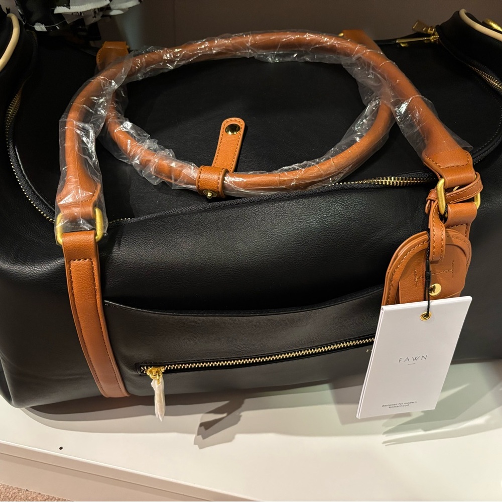 Fawn Design Black and Tan Leather Weekender/Hospital Bag - NWT, Limited Edition